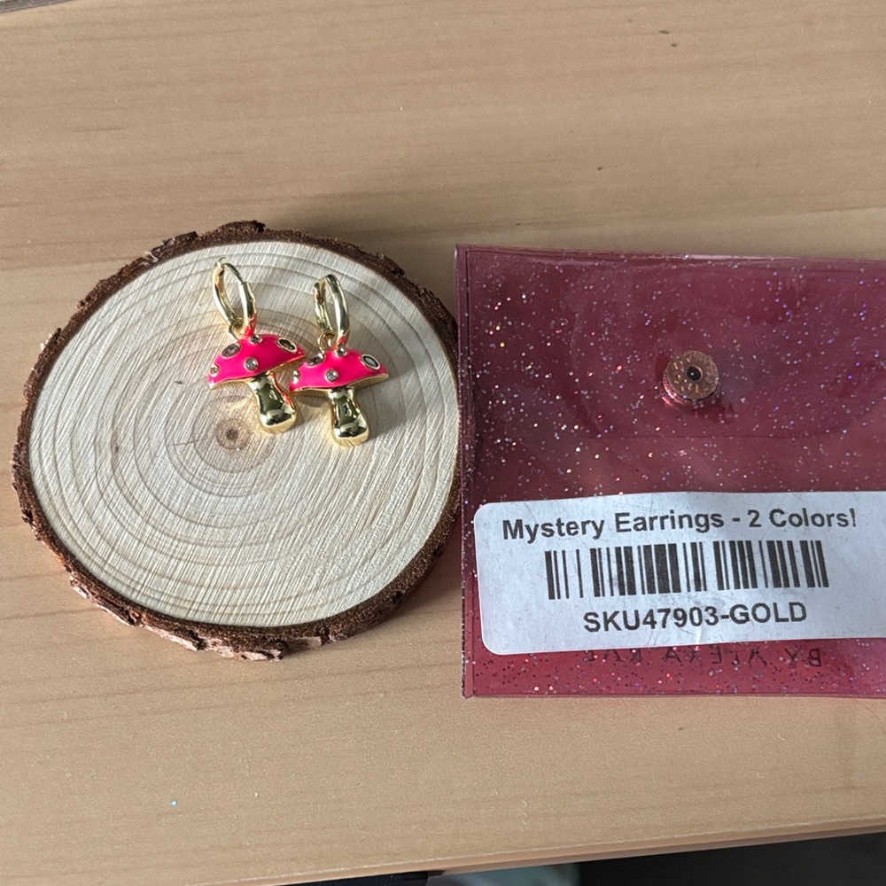 Gold and Pink Mushroom Earrings